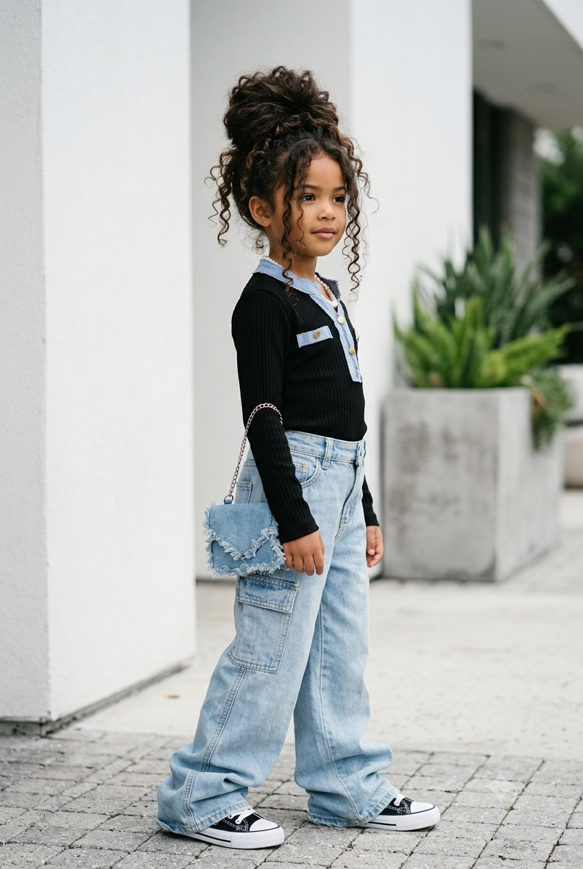top noir détail jeans enfant