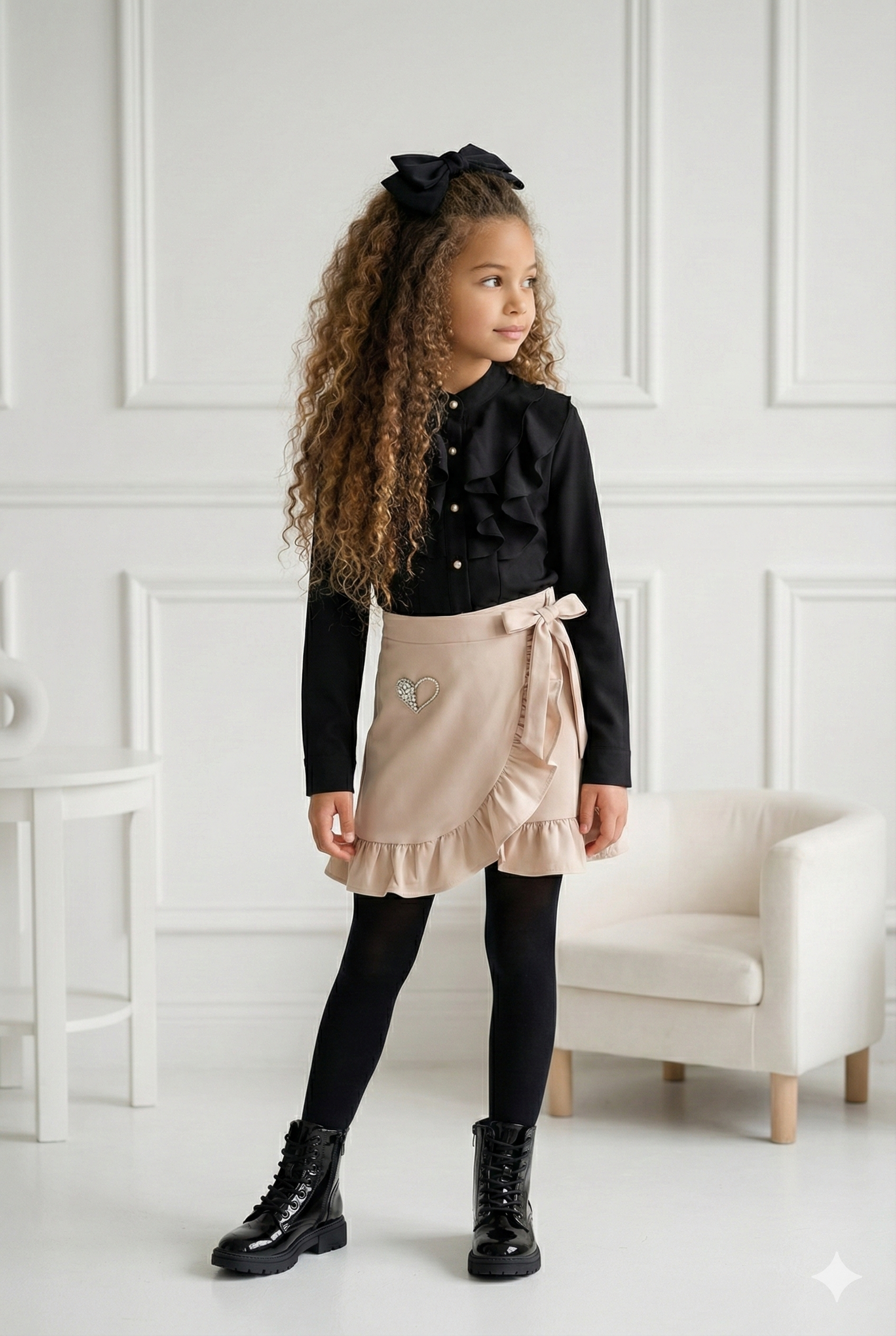 jupe beige coeur enfant