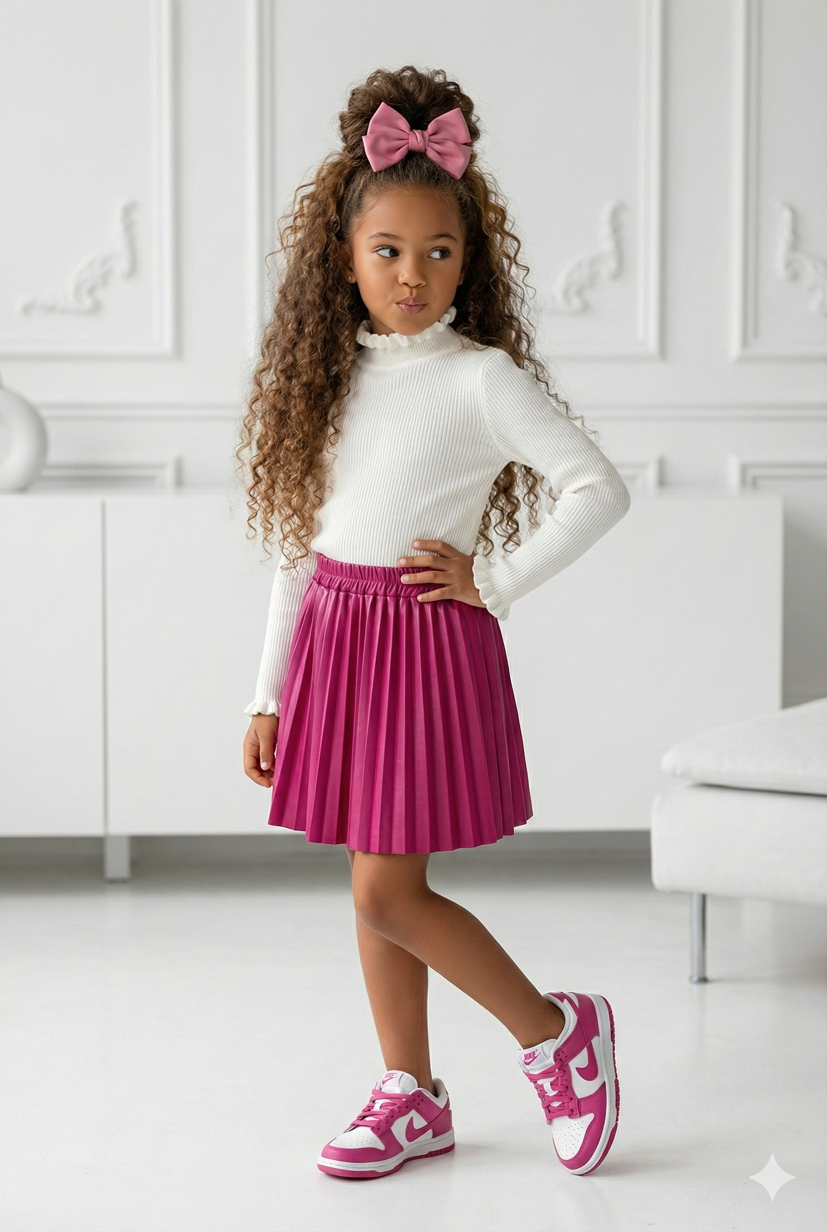 jupe simili cuir fuchsia enfant