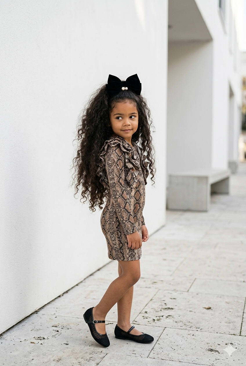 Robe Enfant Imprimé Python avec Volants
