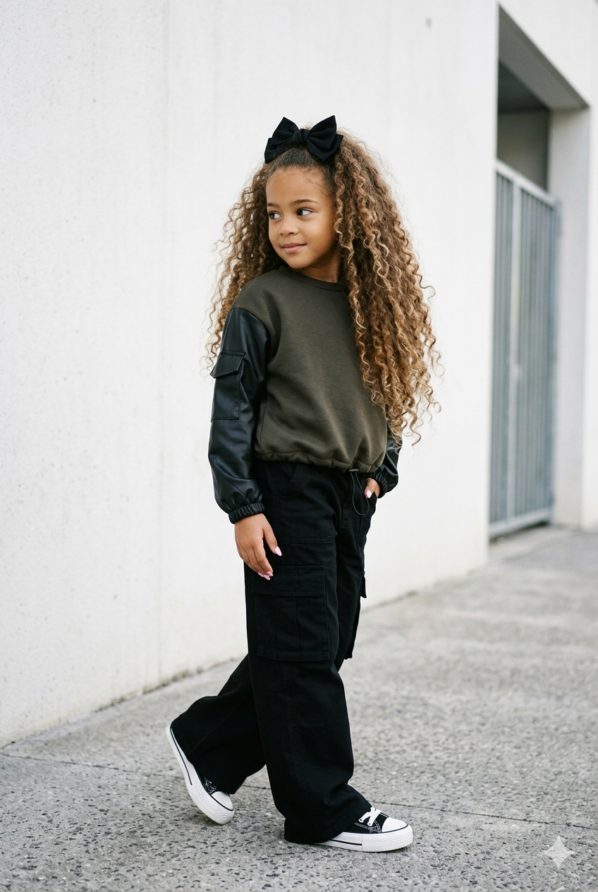 sweat kaki bi-matière enfant
