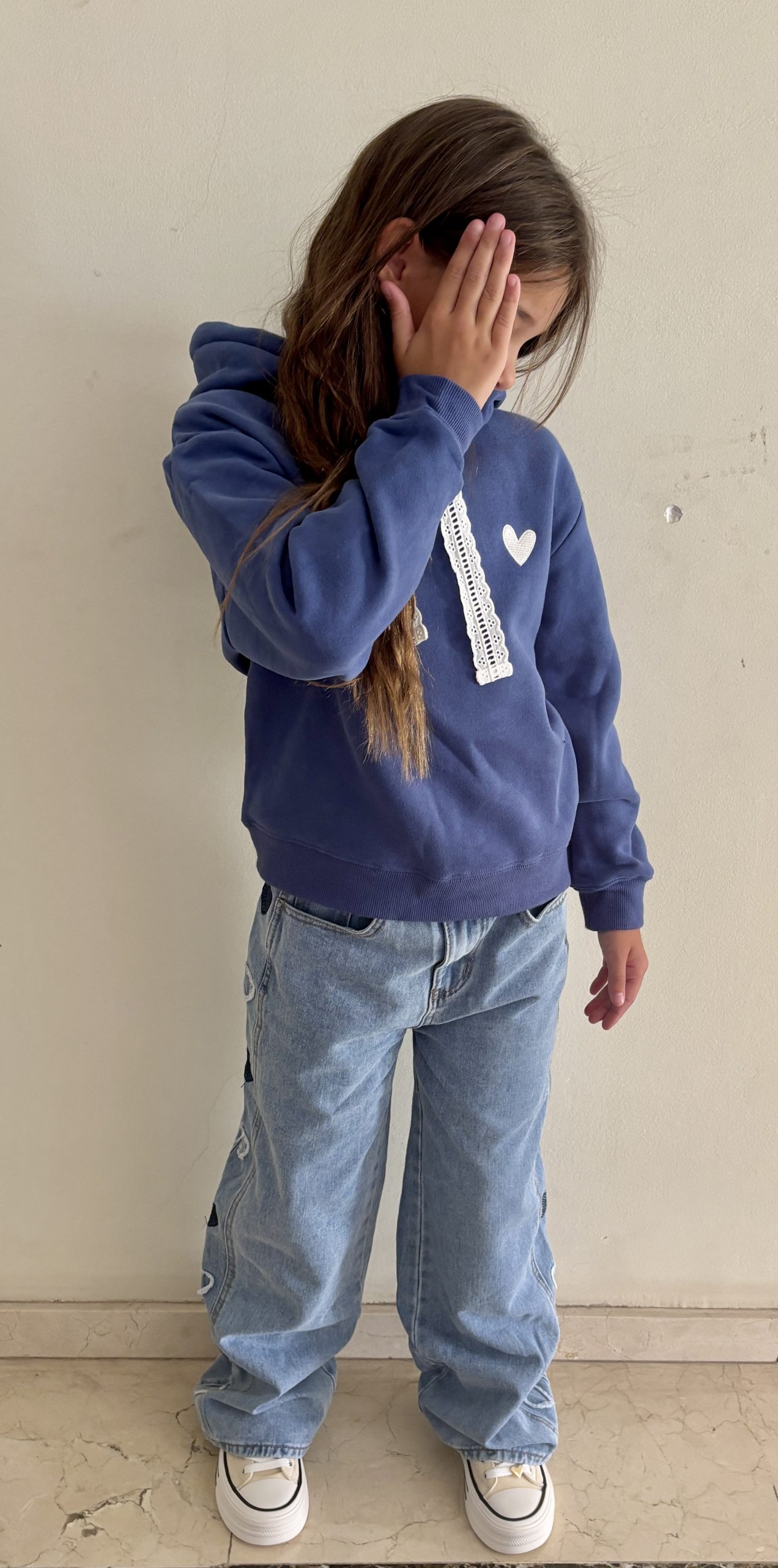 jeans coeur bleu enfant