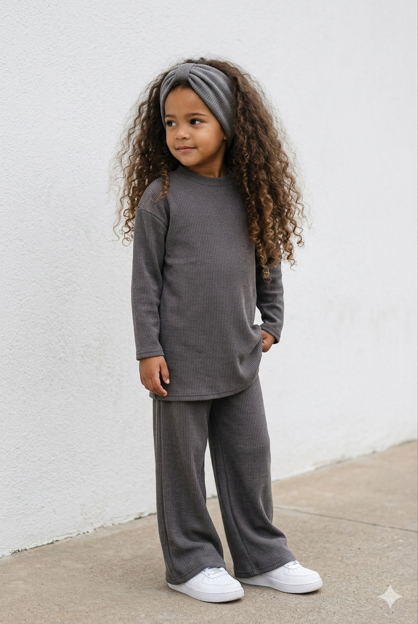 ensemble gris côtelé enfant