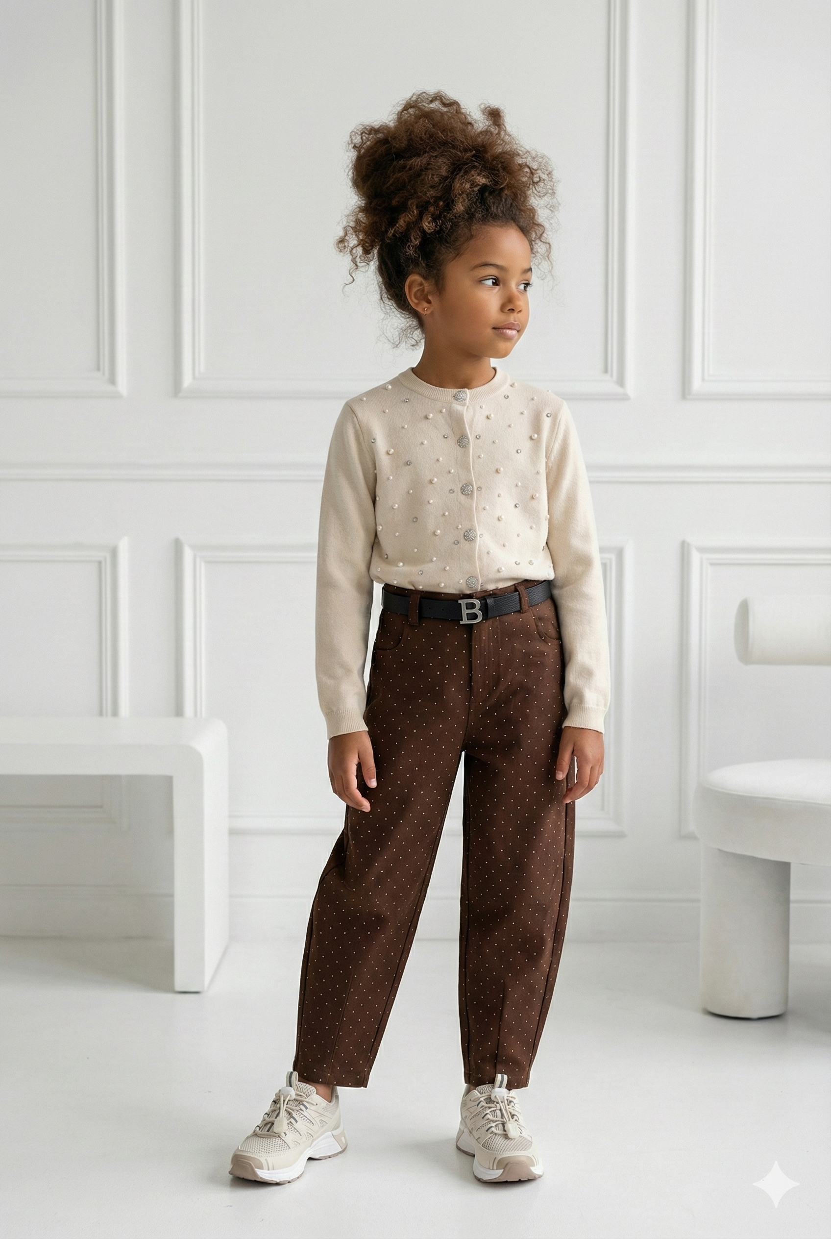 pantalon marron strass ceinture enfant