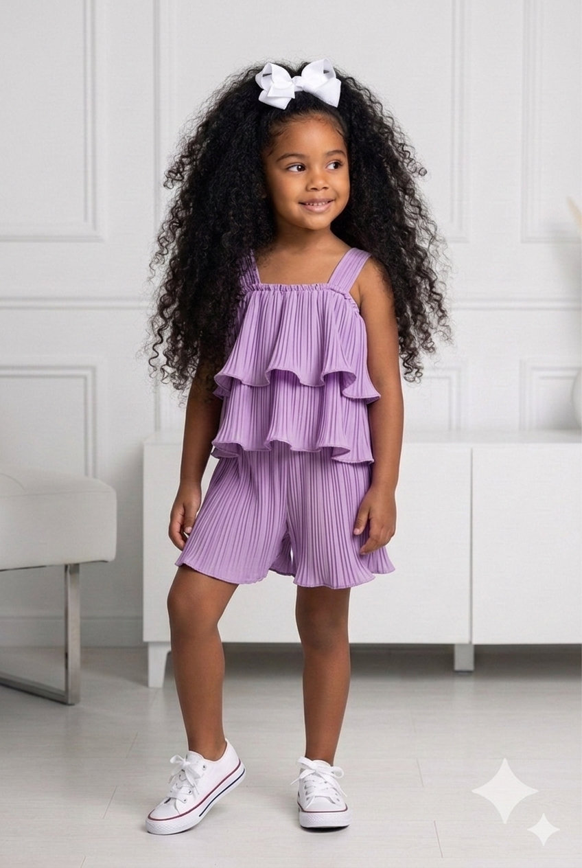 ensemble short plissé lila enfant