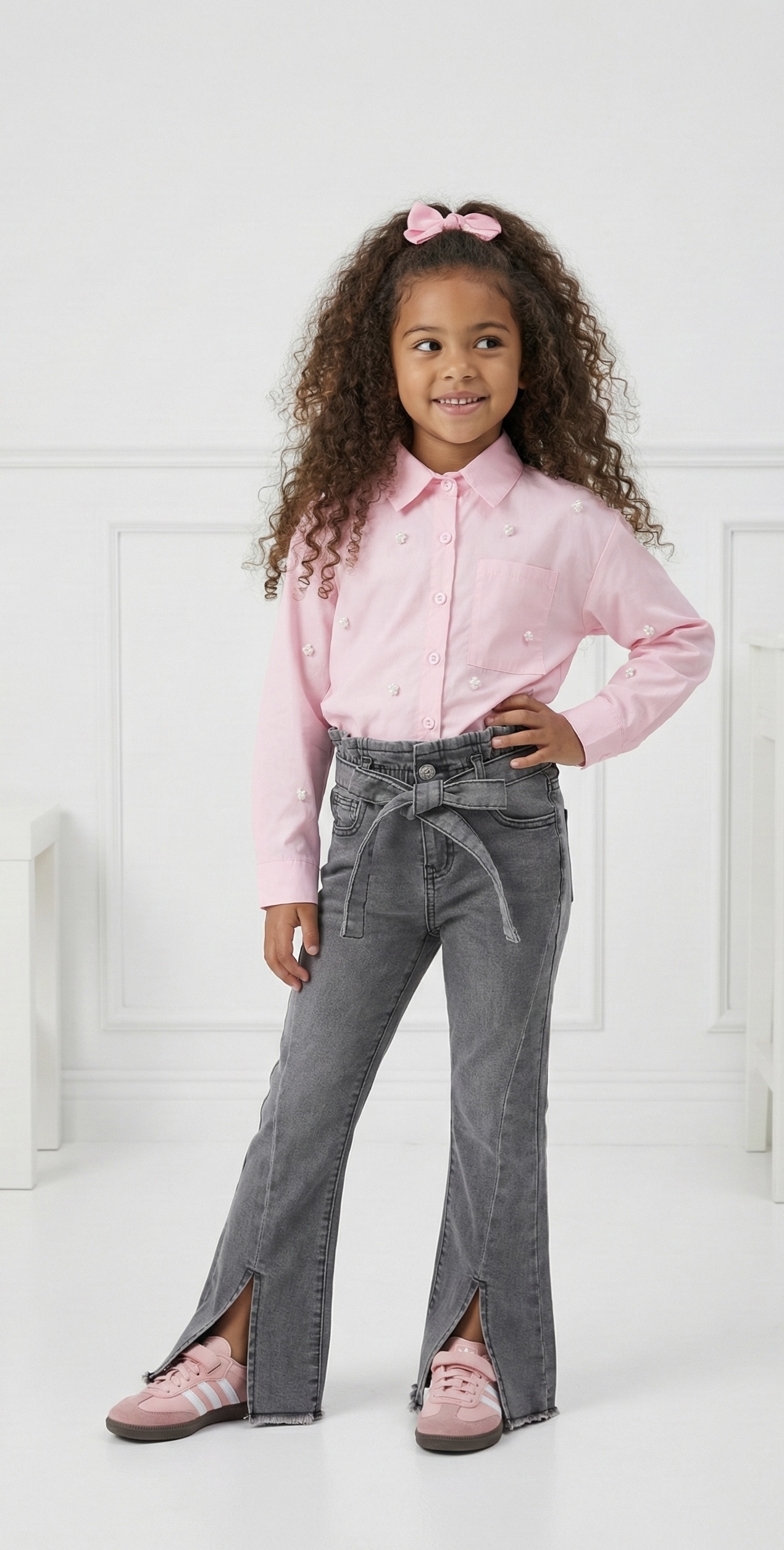 chemise enfant rose perlée