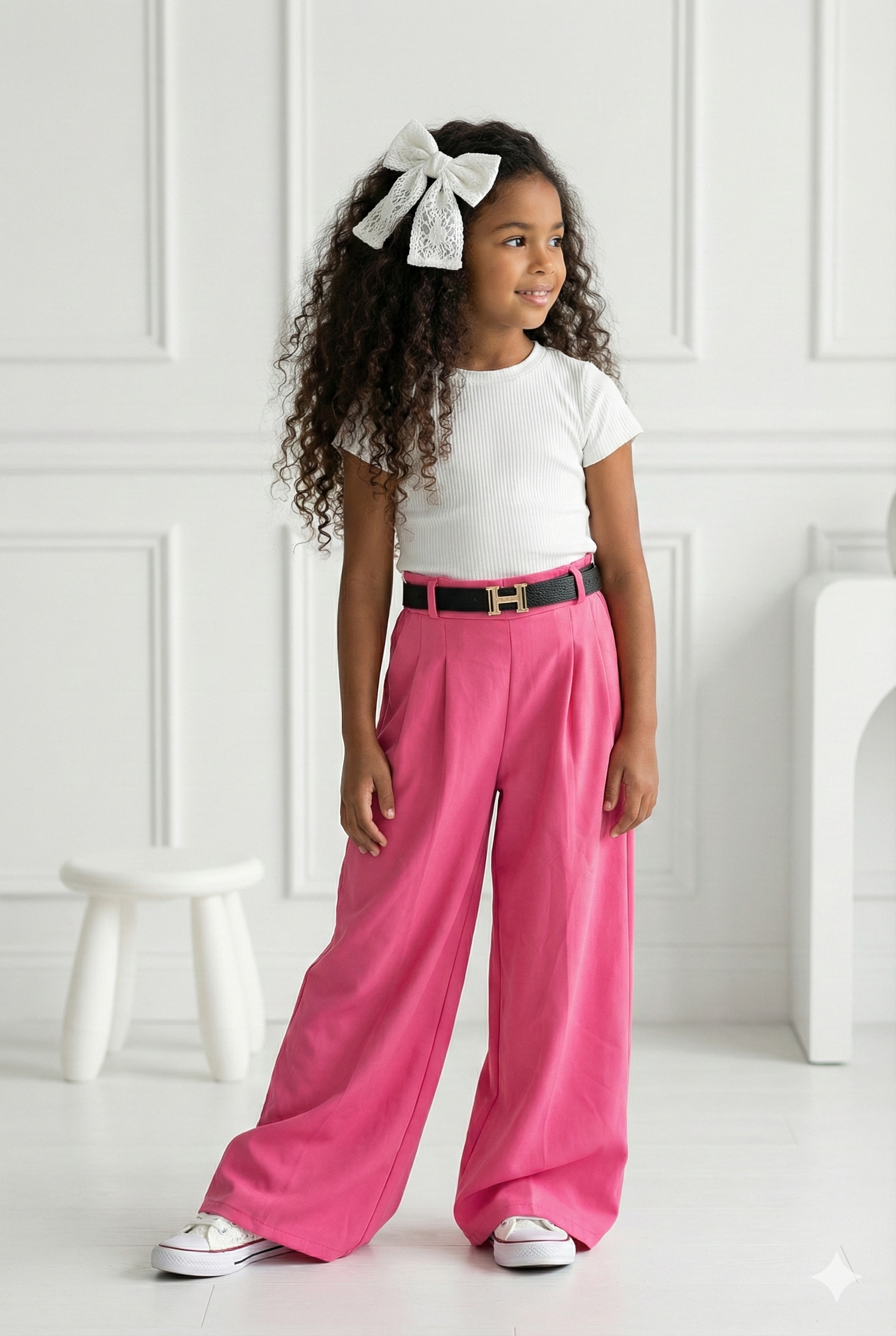 pantalon ceinture fuchsia enfant