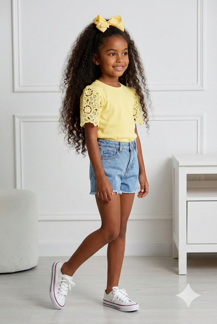 t-shirt jaune manche dentelle enfant