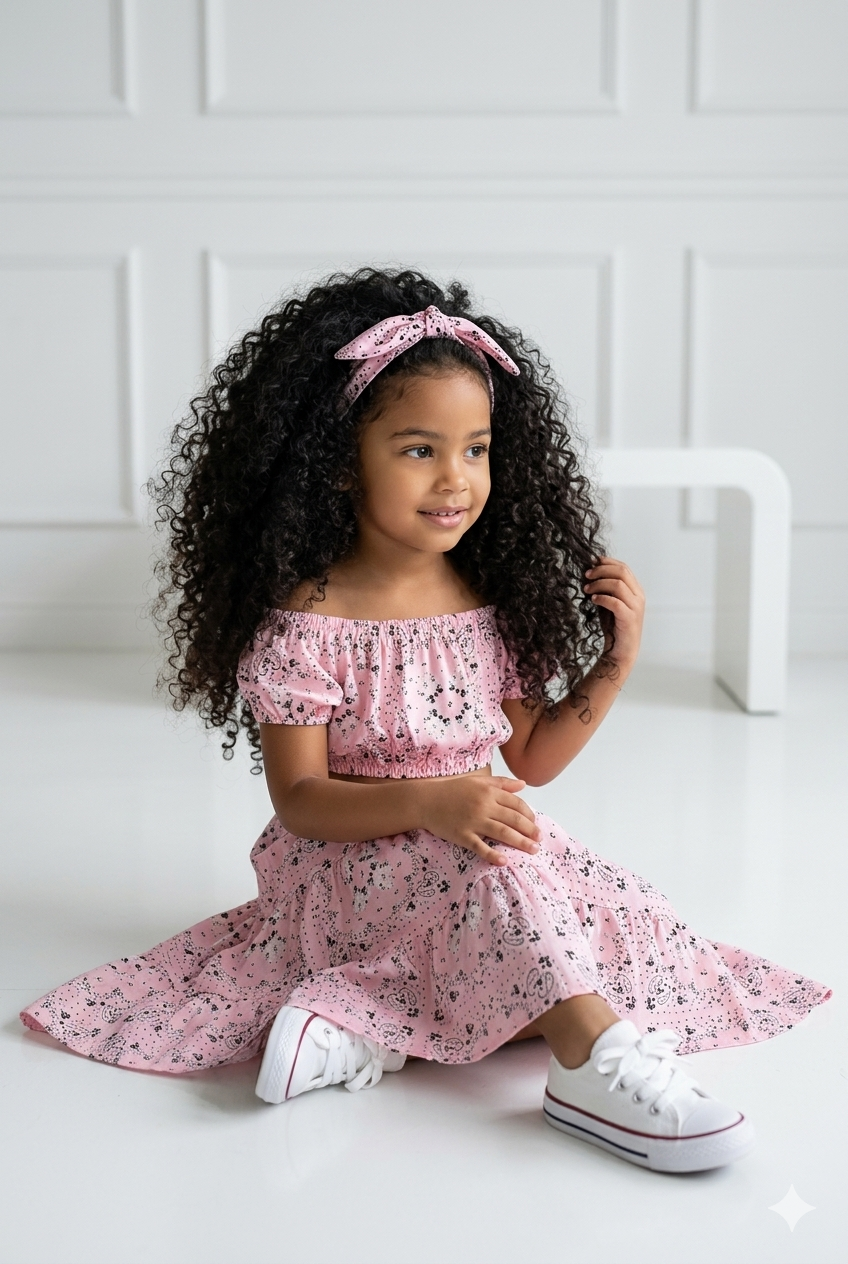 ensemble jupe et bandana rose clair enfant