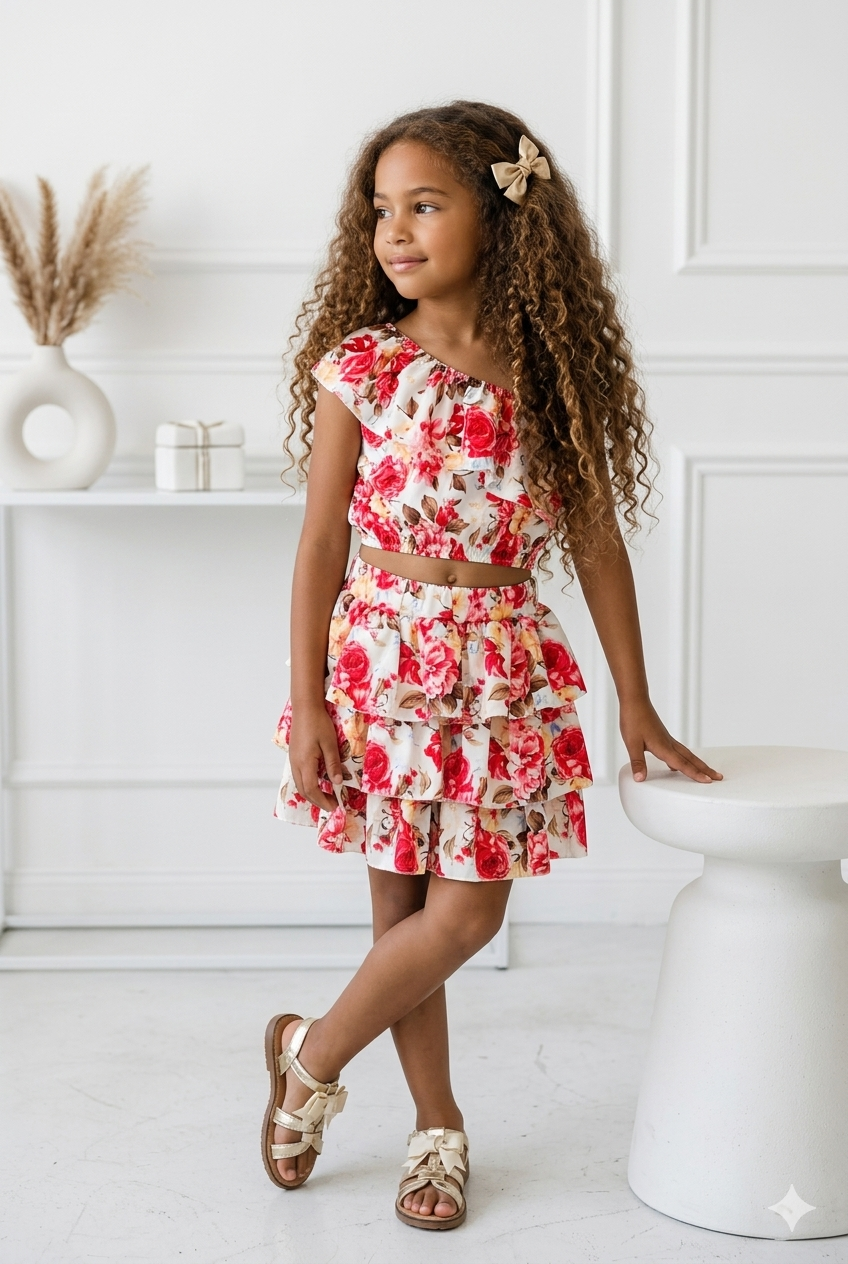 ensemble jupe fleuri blanc enfant