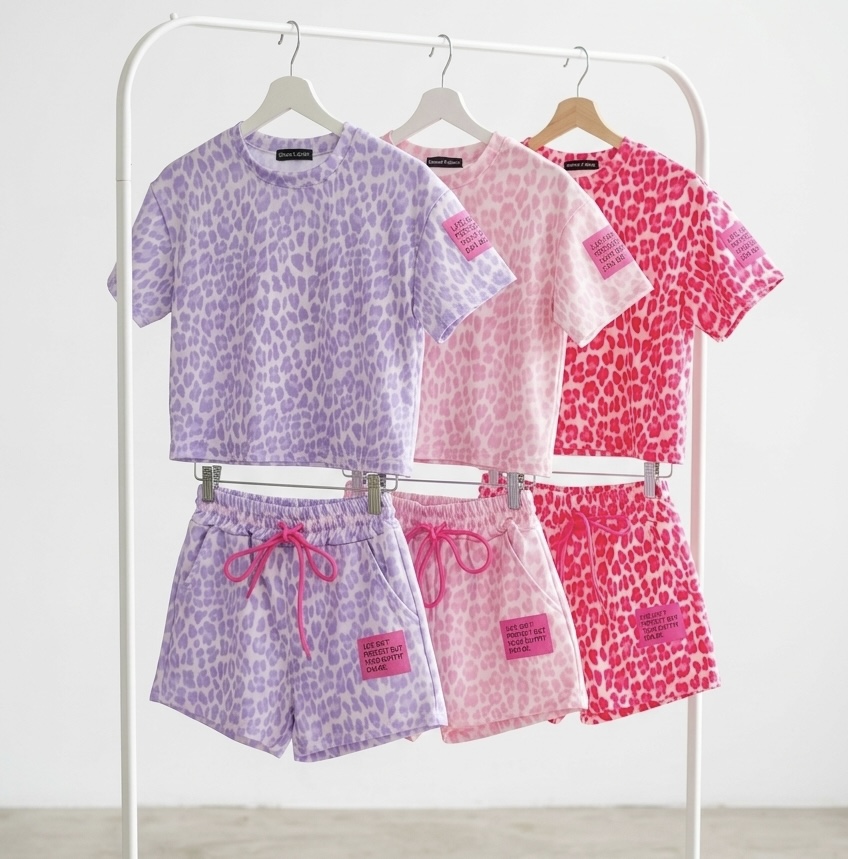 ensemble short léopard  Fuchia enfant