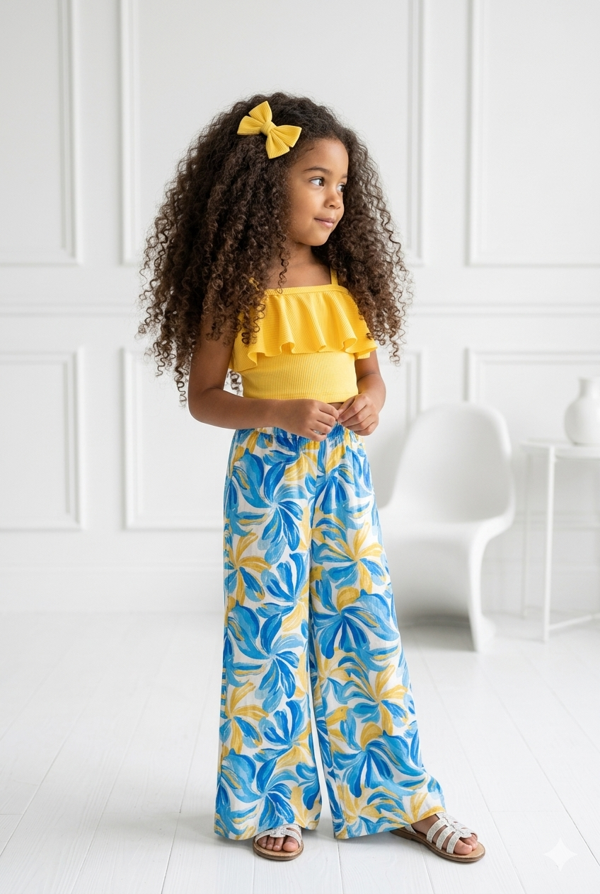 ensemble palazzo top jaune enfant