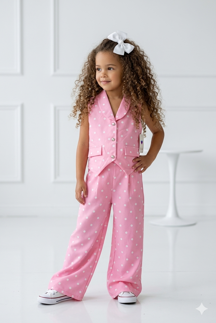 ensemble rose à pois enfant
