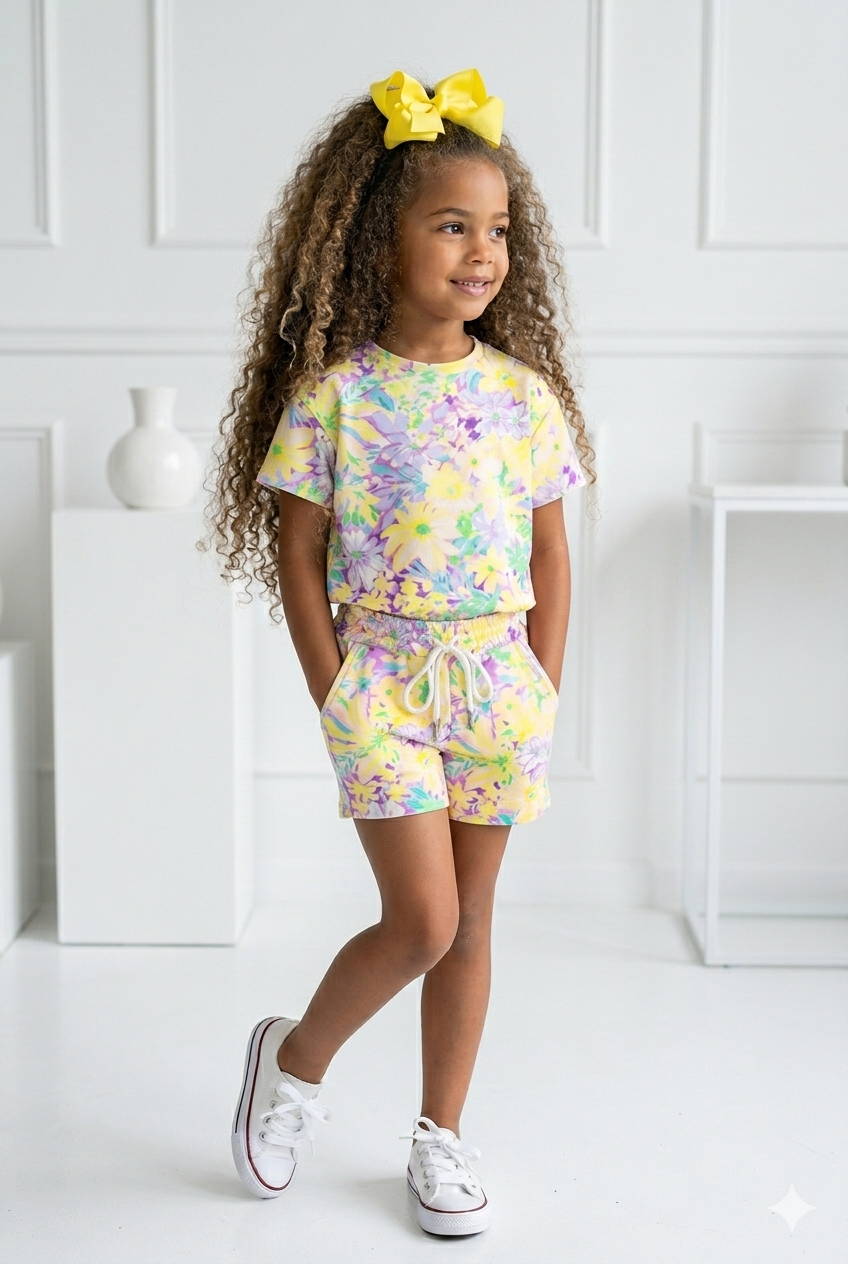 enfant short fleur jaune enfant