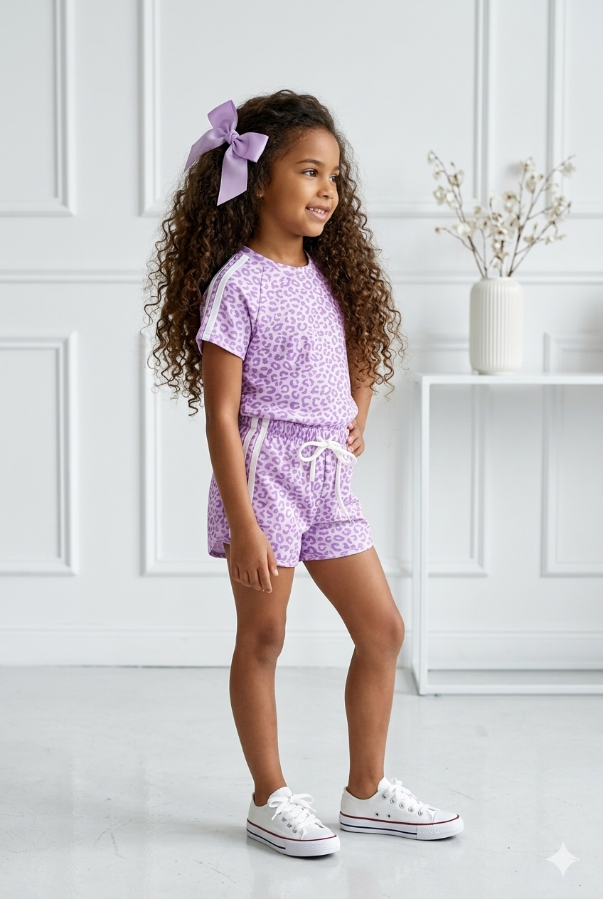 ensemble short lila léopard enfant