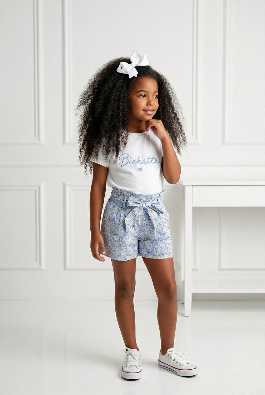 short fleuri bleu enfant