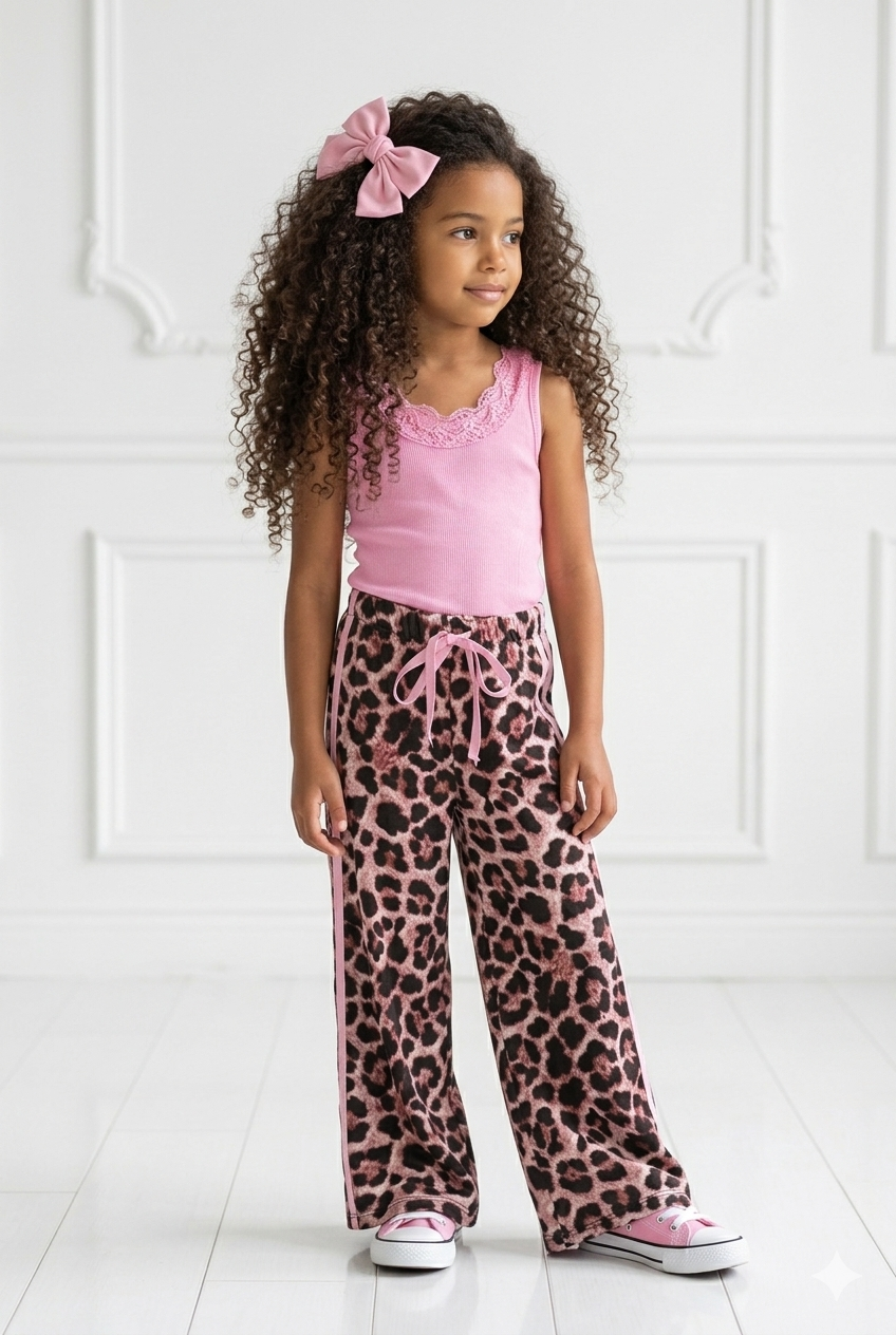 pantalon léopard bande rose enfant