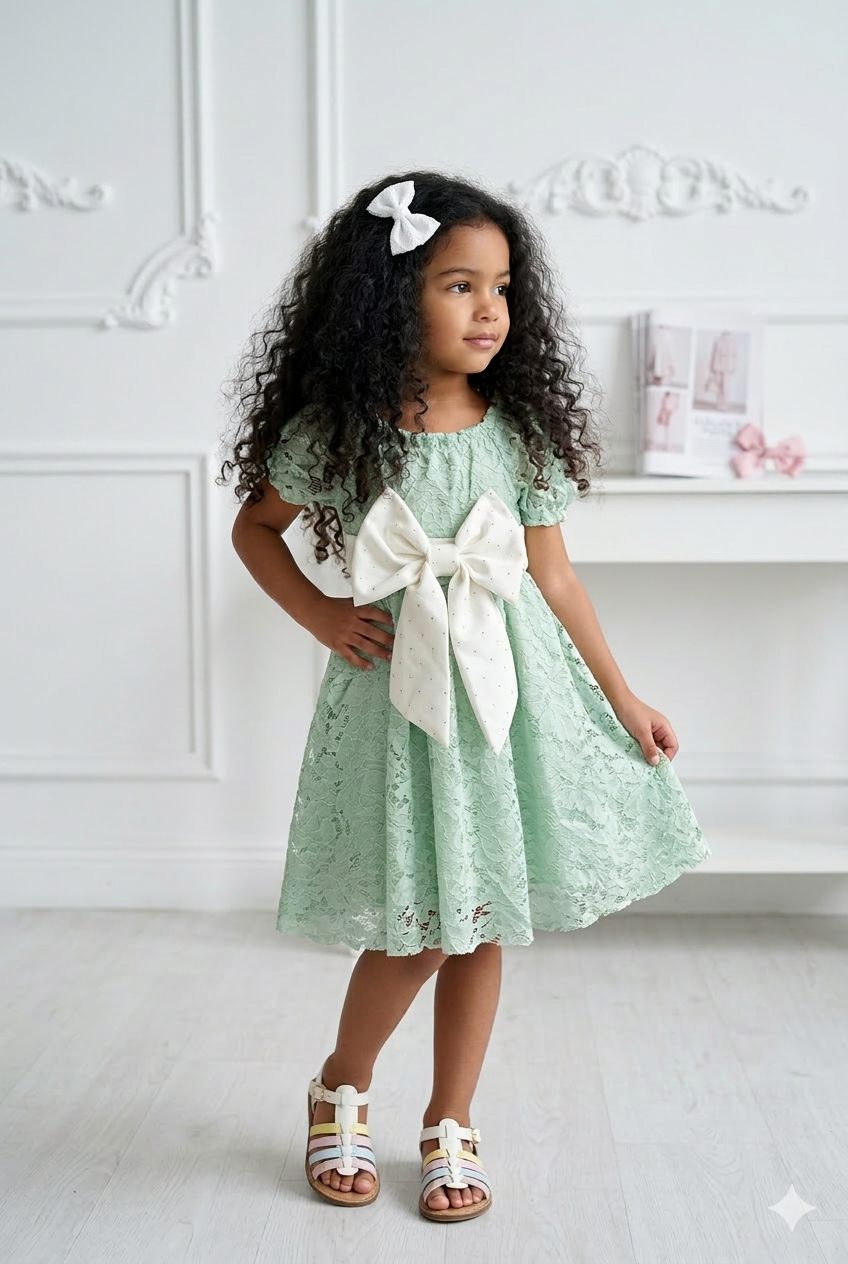 robe verte nœud enfant
