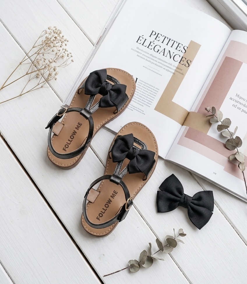 sandale noir nœud enfant
