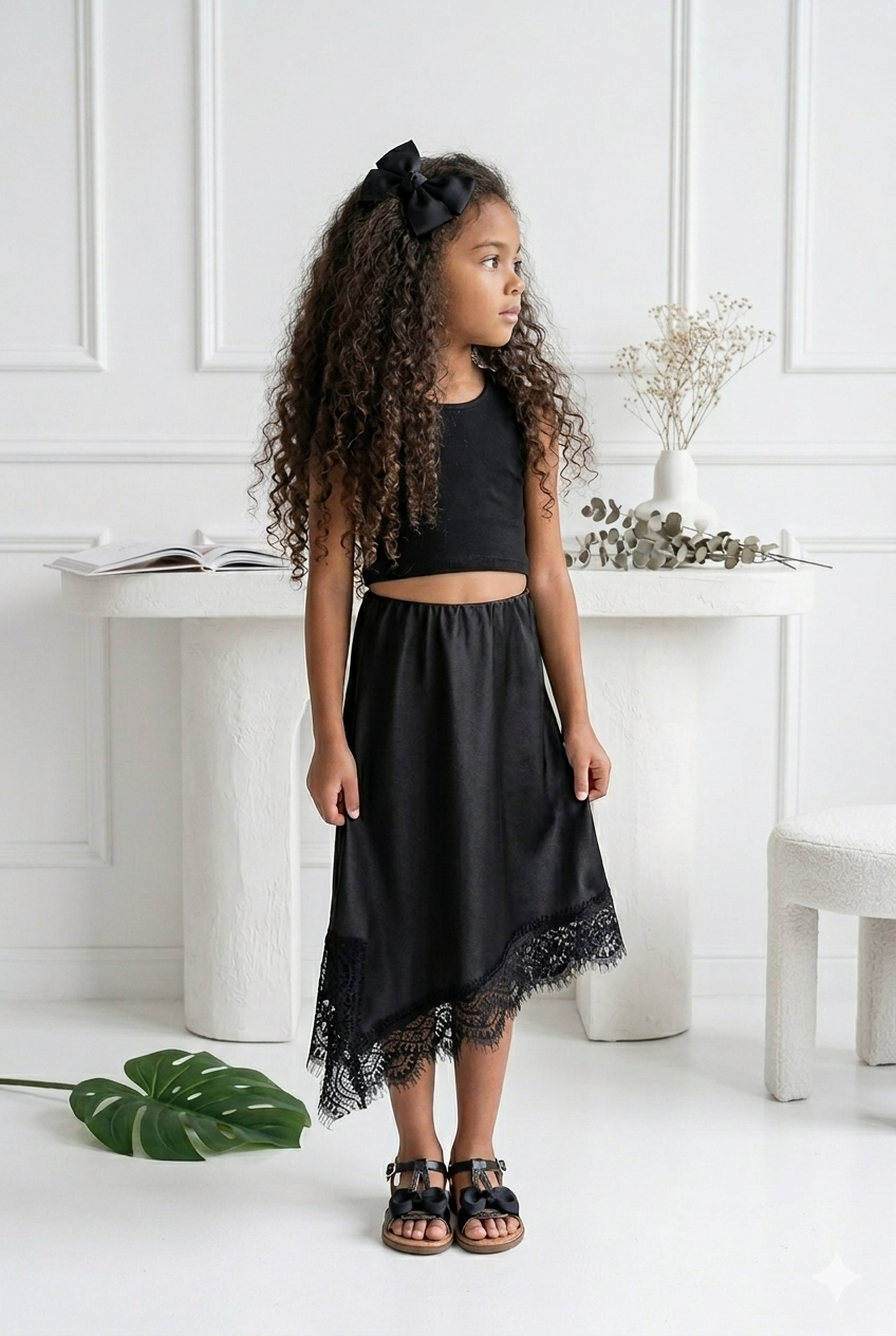 top noir dentelle enfant