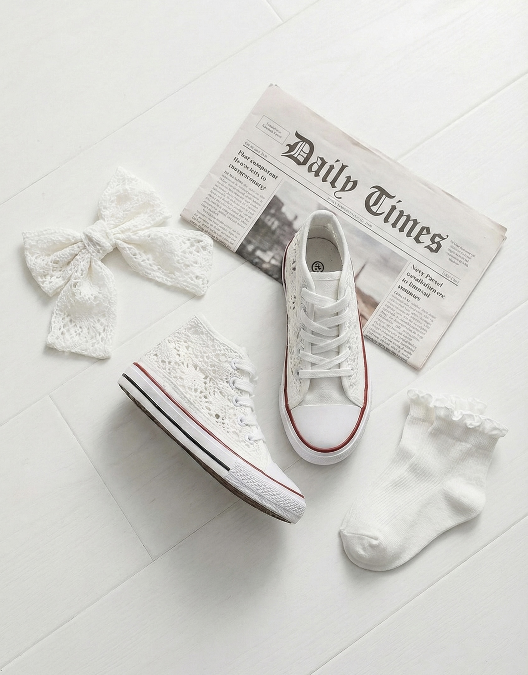 Baskets Hautes en Dentelle Blanche Enfant