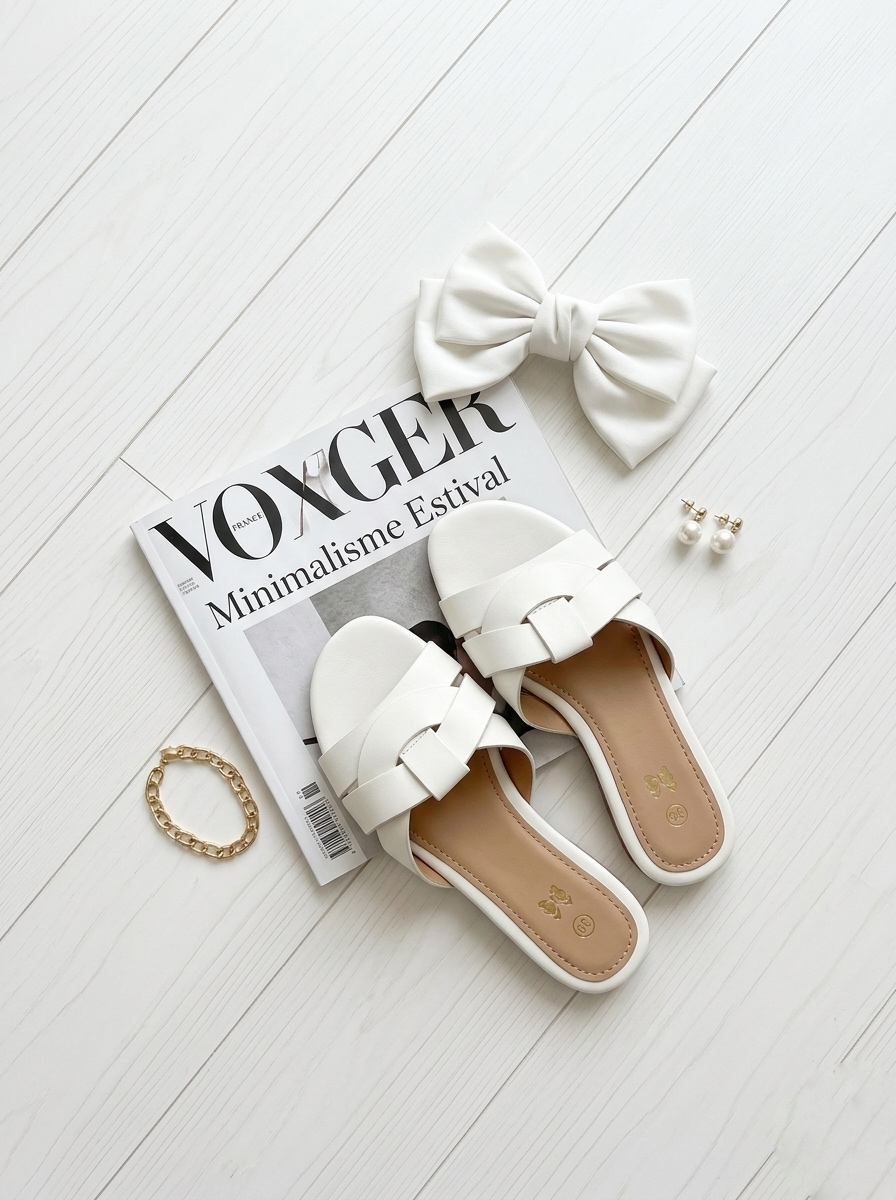 claquette en cuir blanc enfant