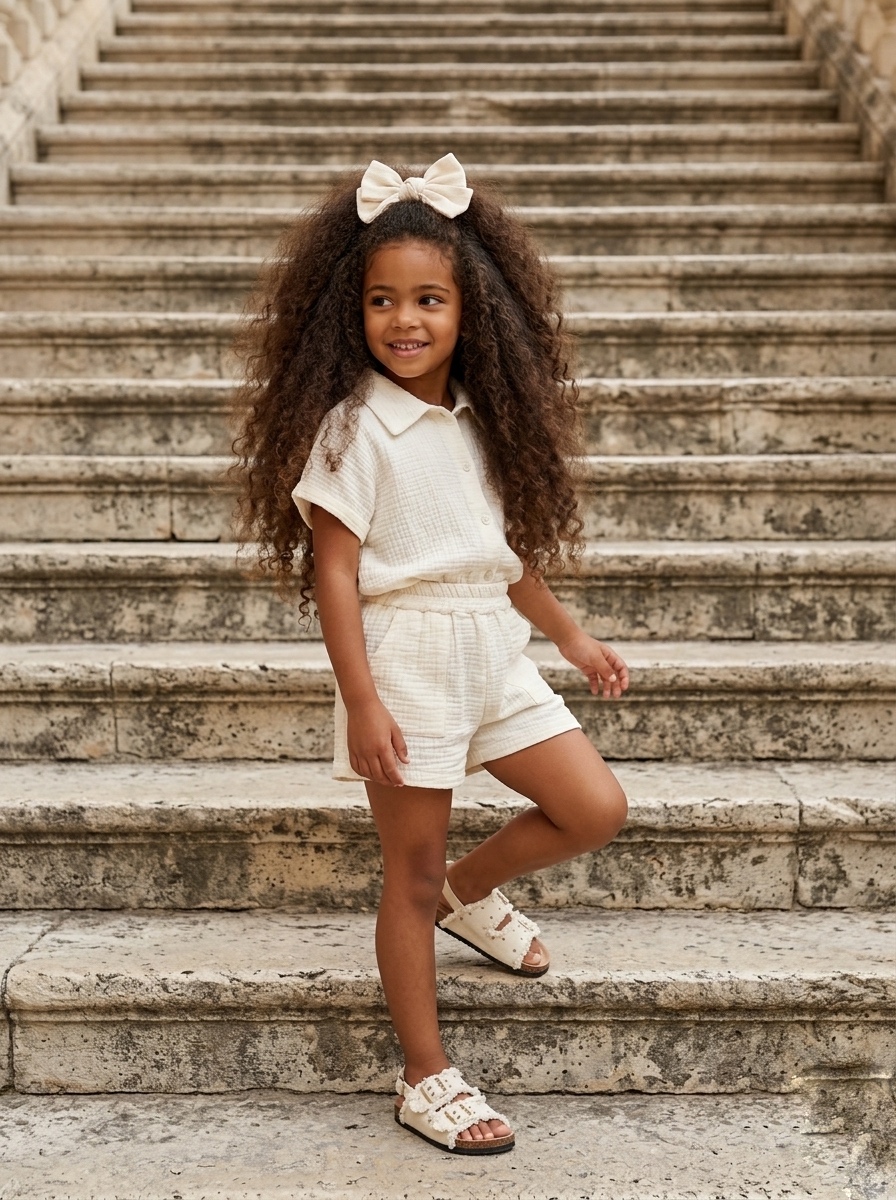 ensemble gaz de coton crème enfant