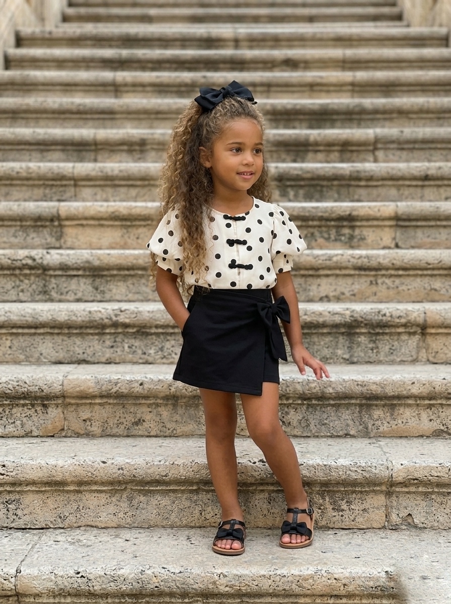 Ensemble Jupe Noire & Top à Pois Enfant