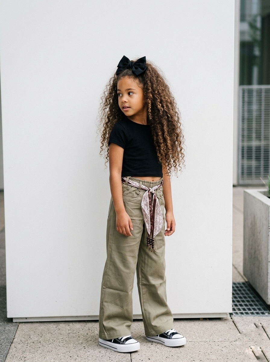 Pantalon Kaki Enfant avec Ceinture Foulard