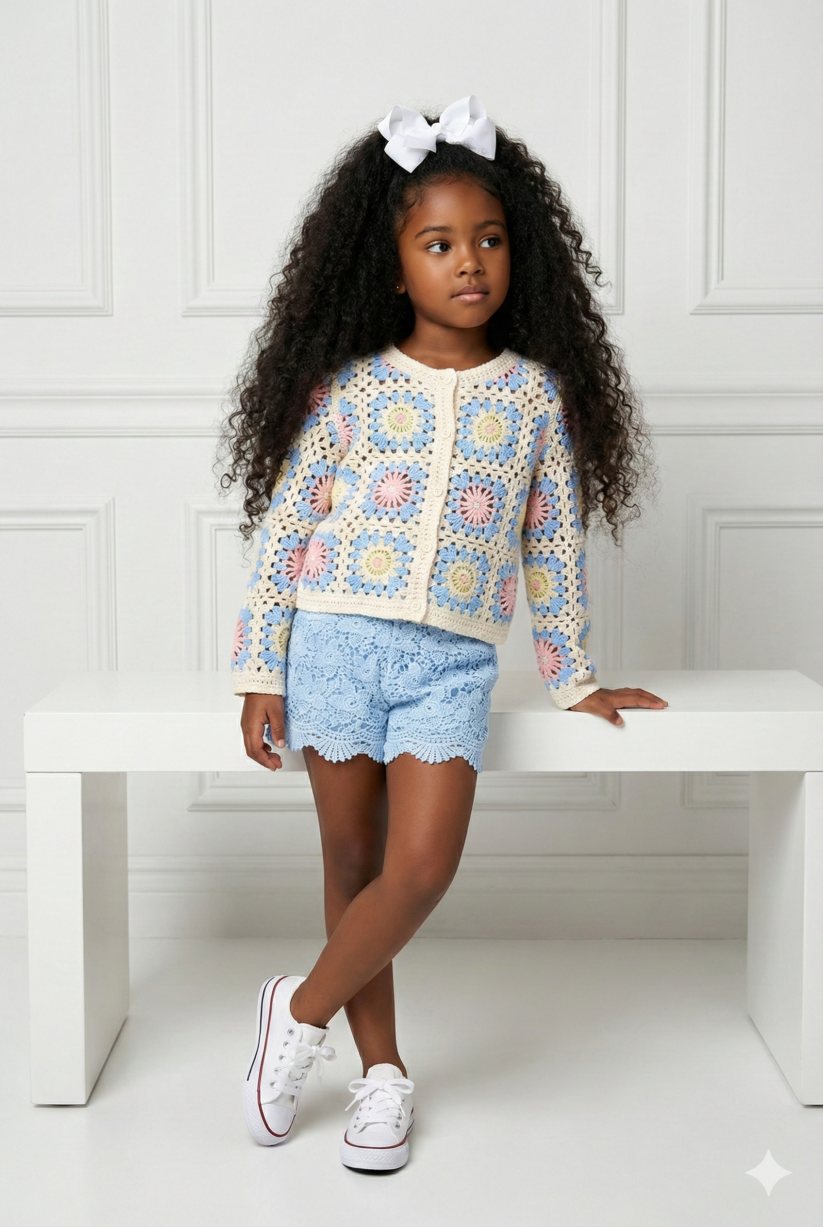 short bleu maille enfant