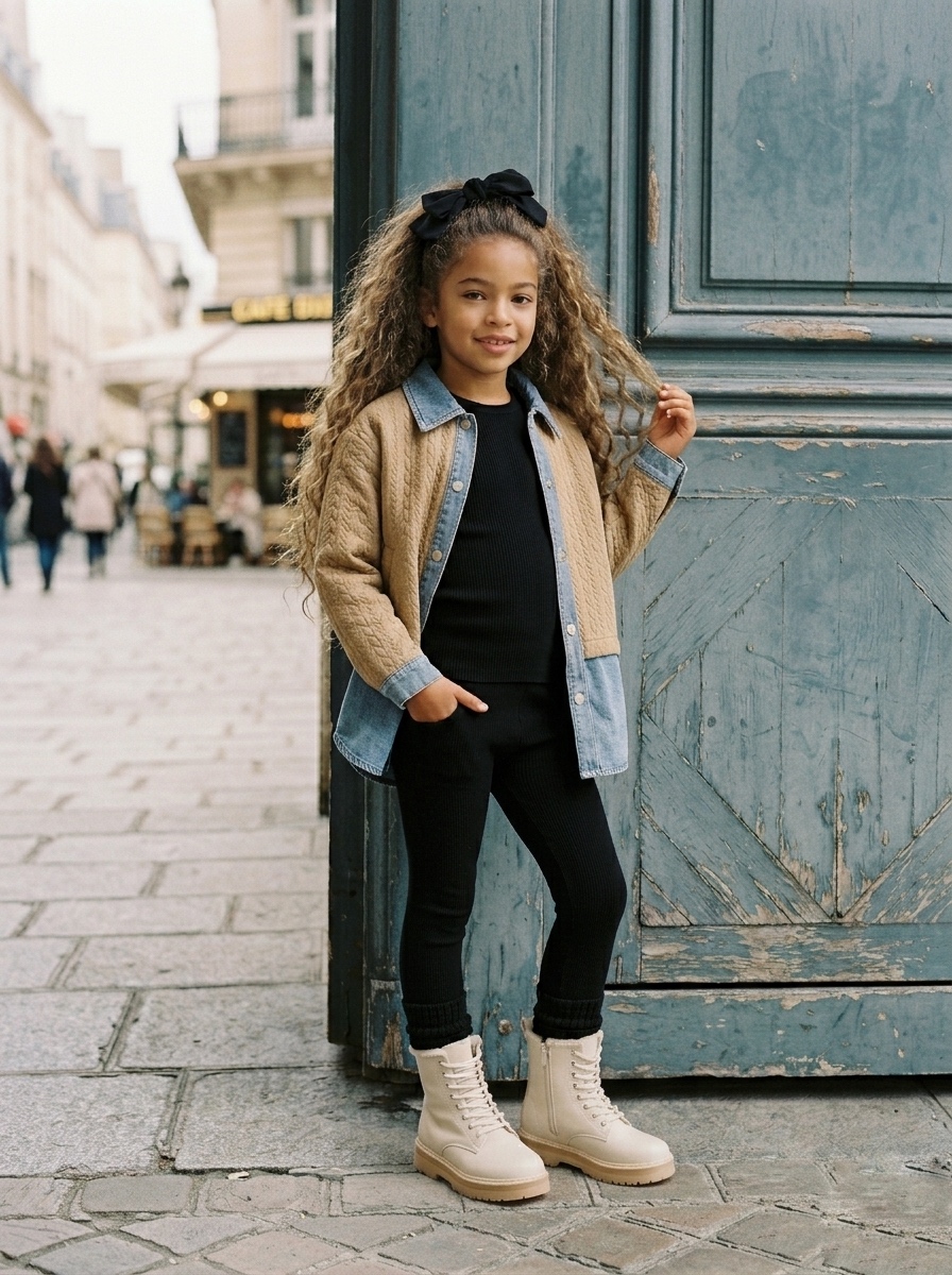 veste jeans et veste matelassé bi-matière enfant