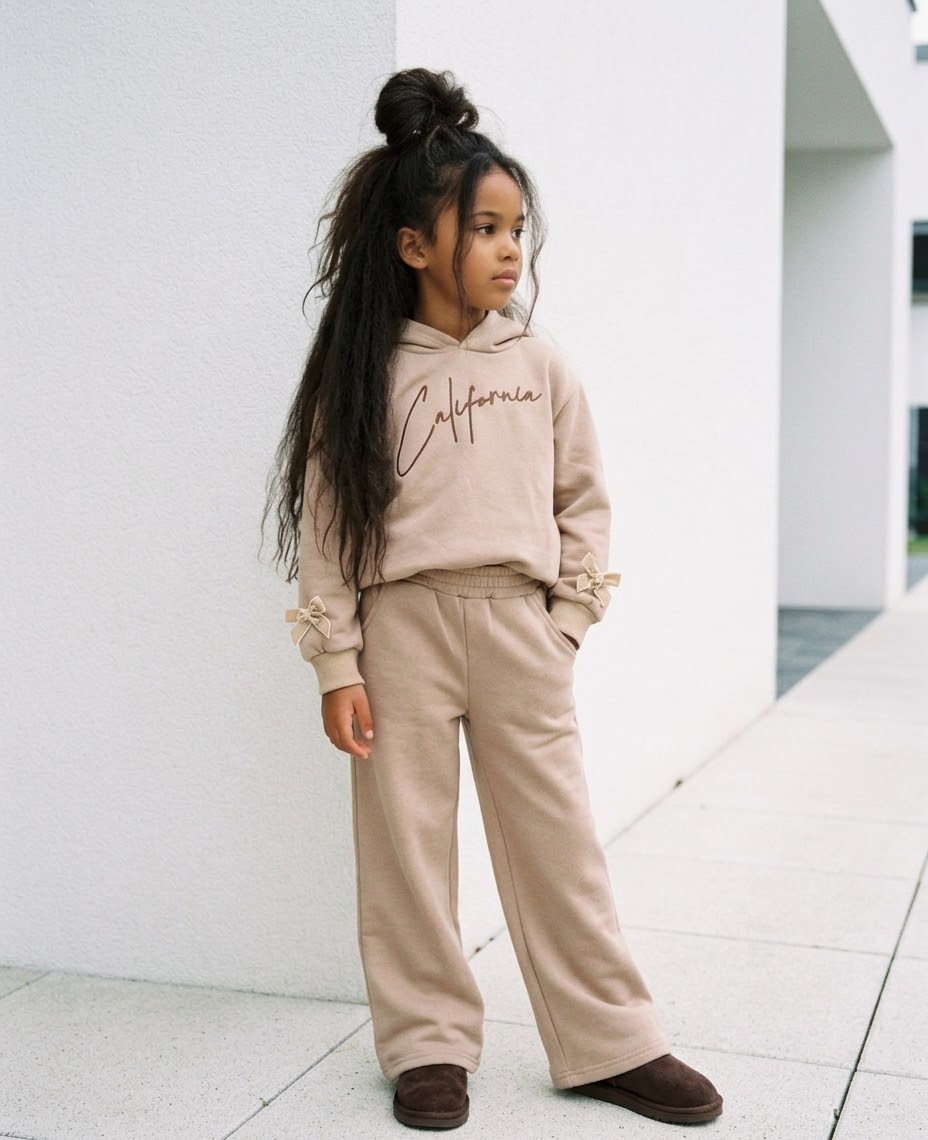 Ensemble Jogging Beige Fille – Sweat à Capuche California & Pantalon Ample