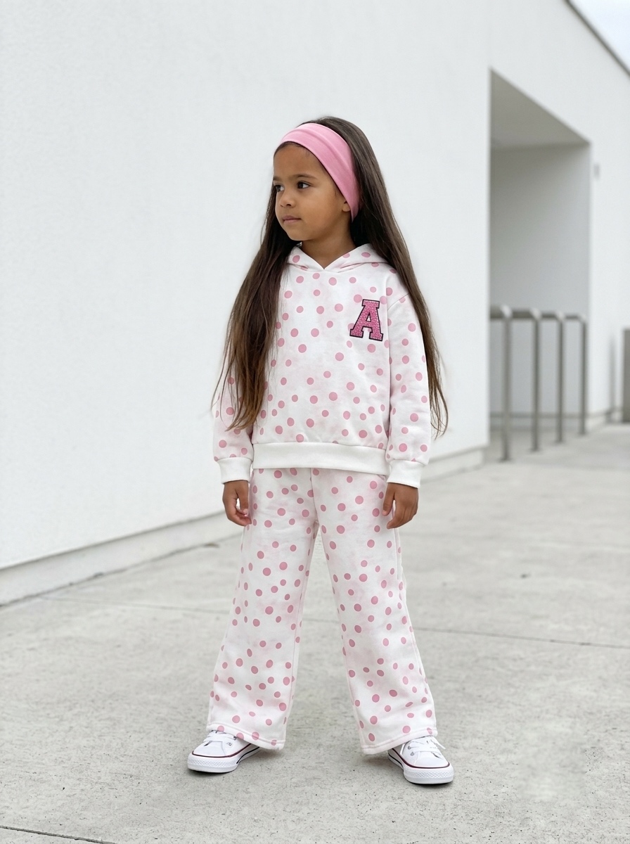 Ensemble Jogging Enfant Blanc à Pois Roses