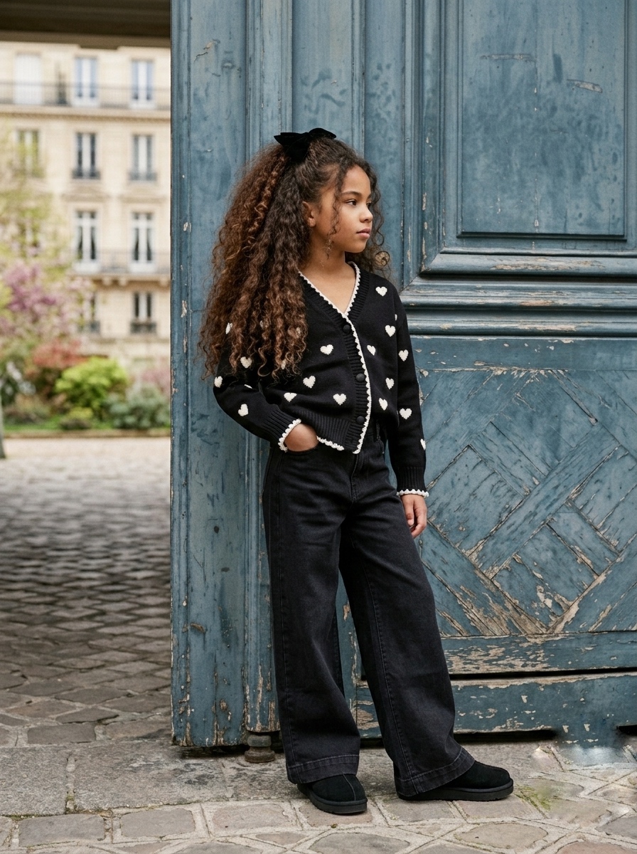Gilet noir à motifs cœurs enfant