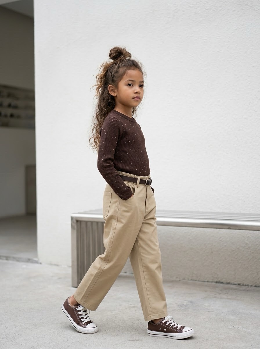 Pantalon camel avec ceinture marron enfant