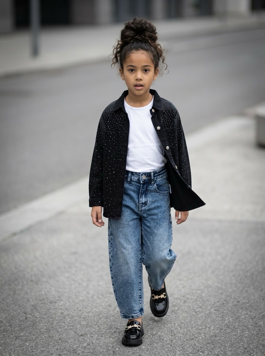 Veste en jean noire strassée enfant