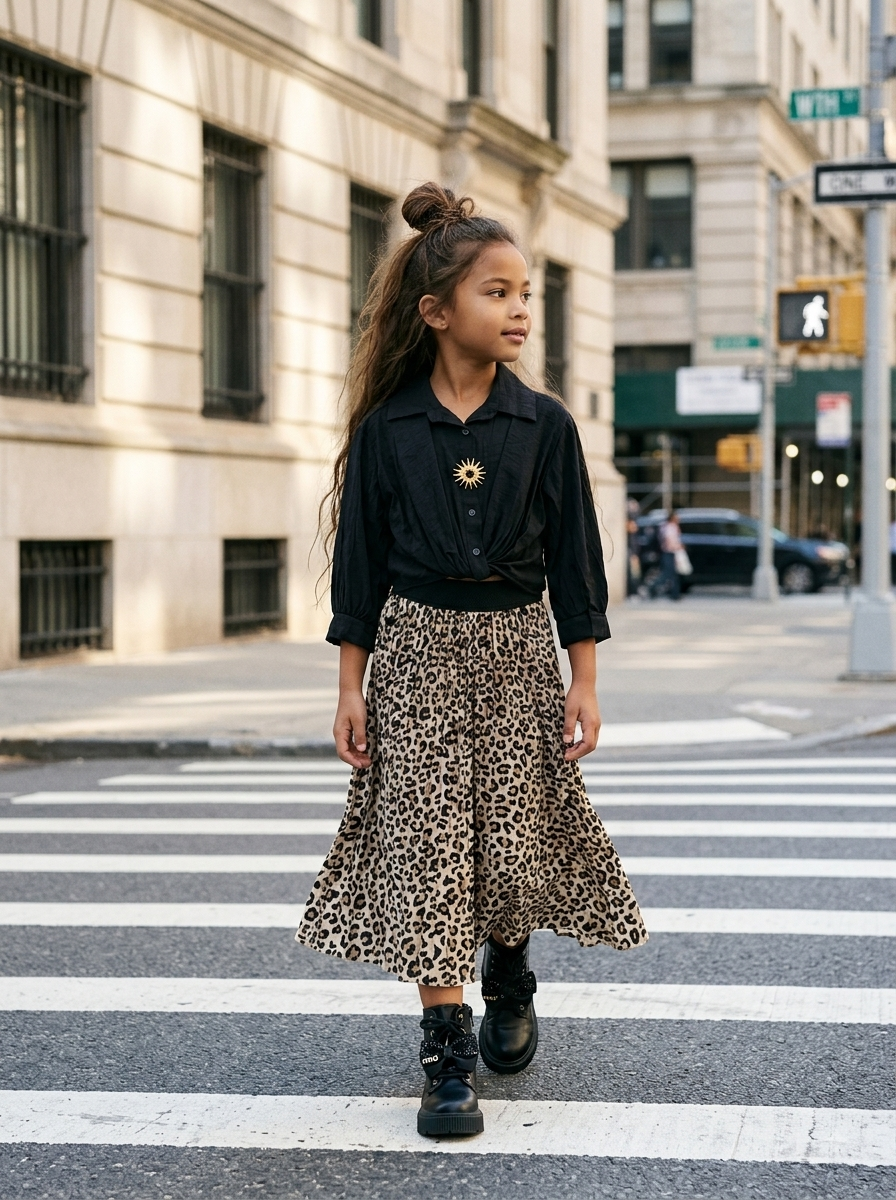 Chemise Noire en Crêpe pour Enfant – Style et Élégance