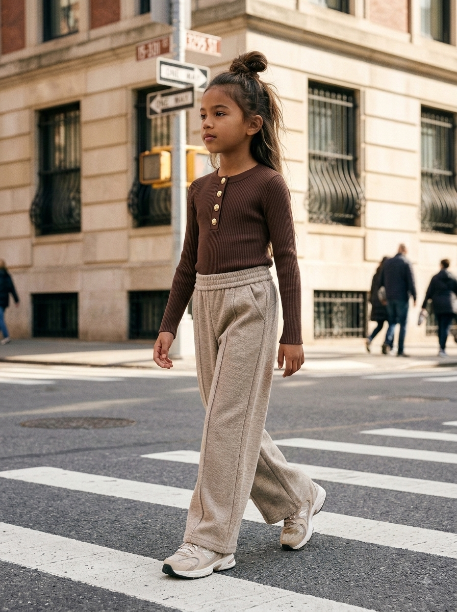 Body Côtelé Marron Fille avec Boutons Dorés | Mode Enfant Chic & Confort