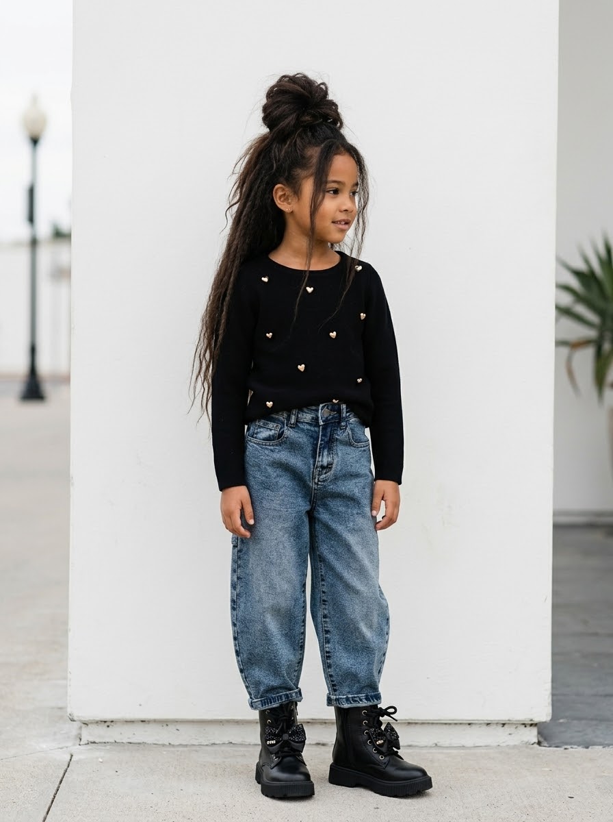 Jean coupe ballon pour enfant – Denim délavé & taille ajustable