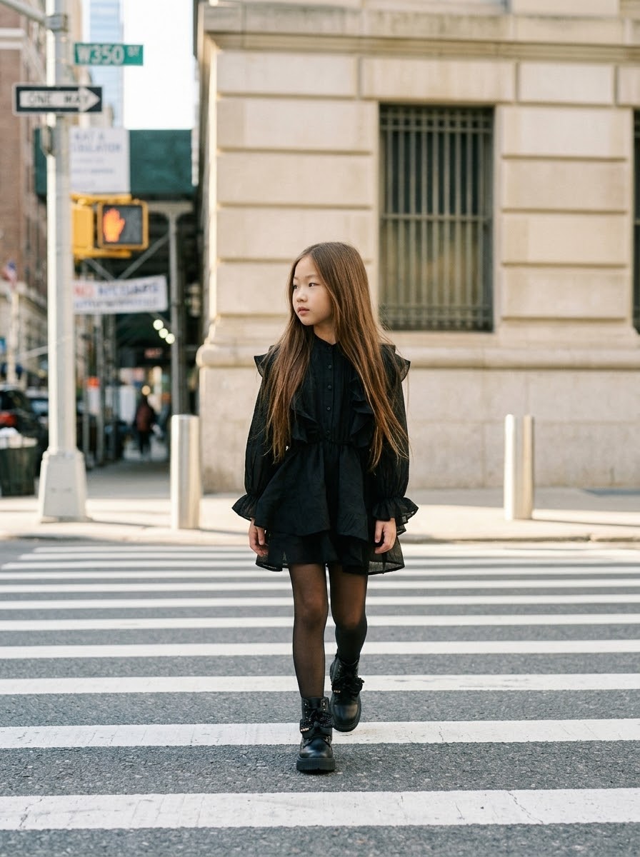 Robe Noire Volantée Enfant – Coupe Fluide & Style Chic