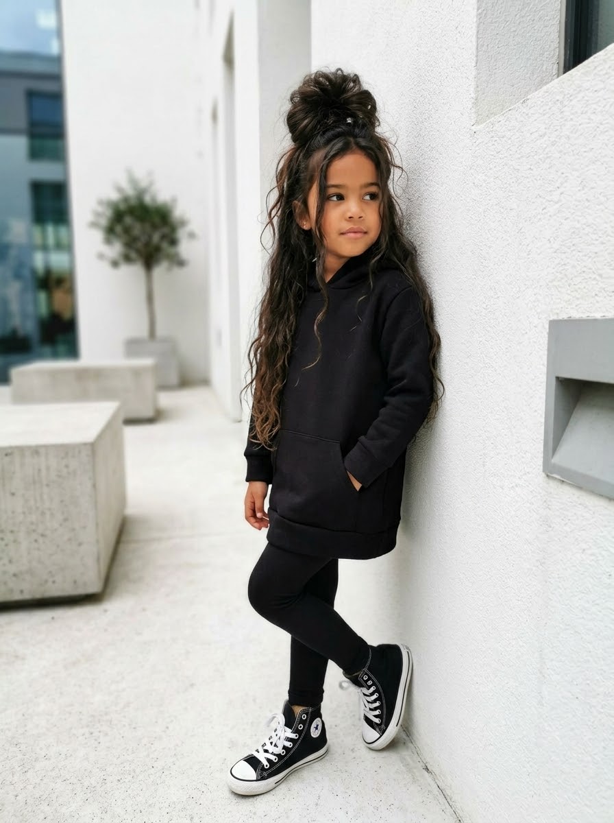 Robe sweat à capuche noire pour enfant – Le confort streetwear