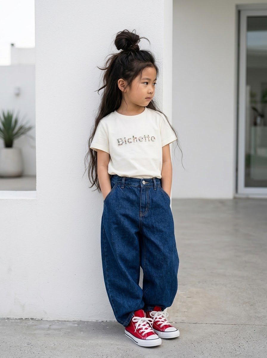 T-shirt Enfant « Bichette » – Haut Coton Brodé Fleuri