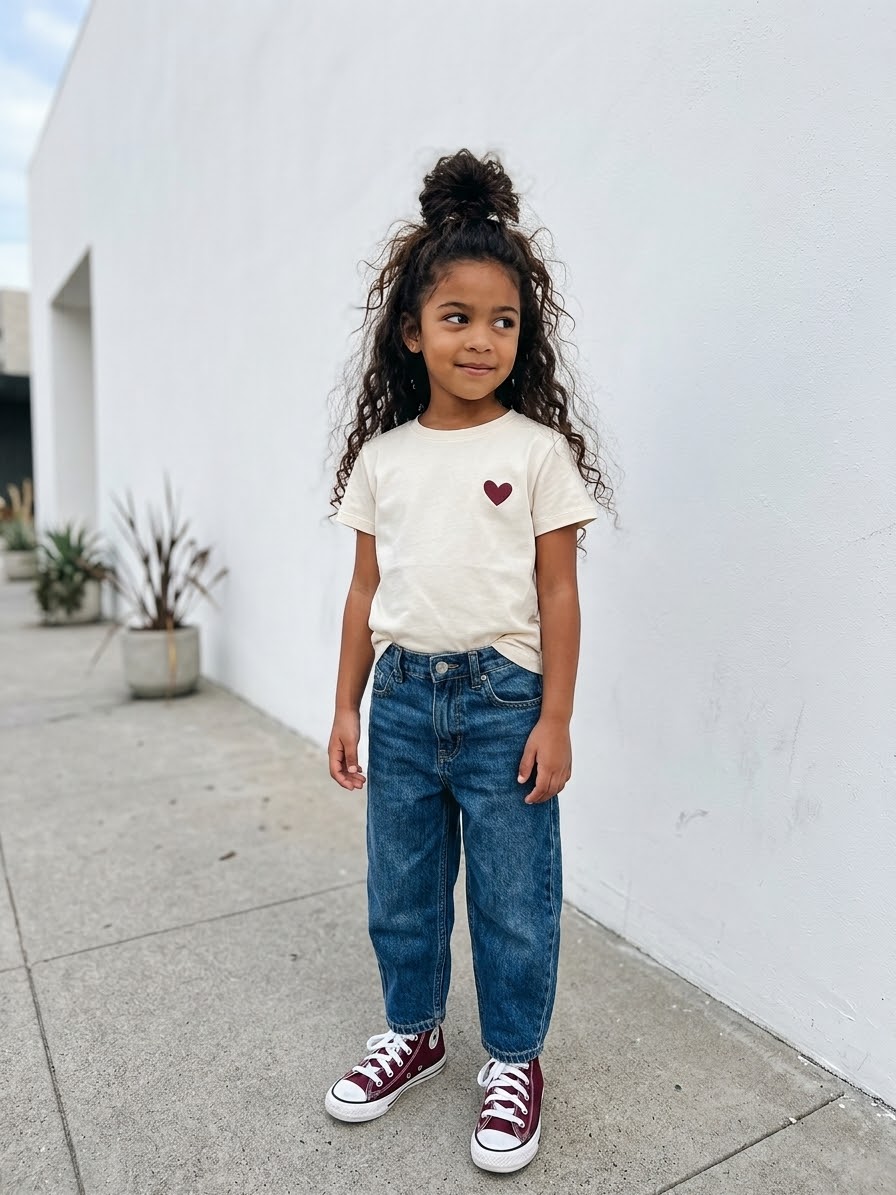 T-shirt Enfant Motif Cœur Bordeaux – Haut Coton Doux Quotidien