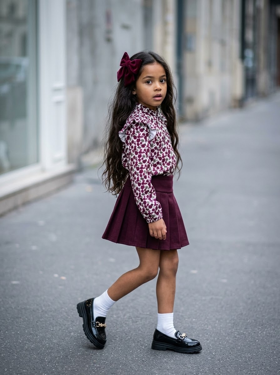 Jupe Plissée Enfant Bordeaux Coupe Patineuse