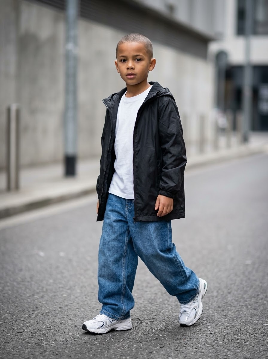 Veste Coupe-Vent à Capuche Enfant – Noir