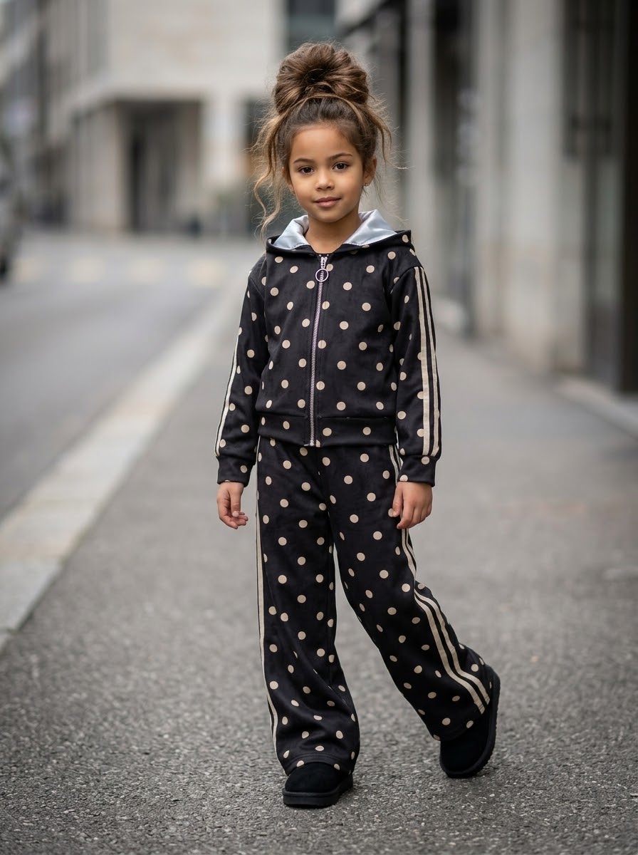 Ensemble Survêtement à Capuche & Pois Enfant – Marron Chocolat & Beige