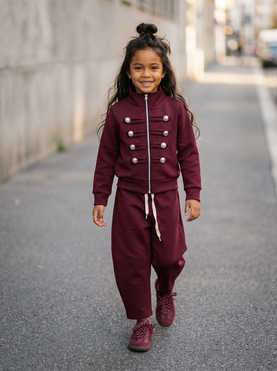 Ensemble de Survêtement Militaire Chic pour Enfant – Bordeaux & Boutons Dorés