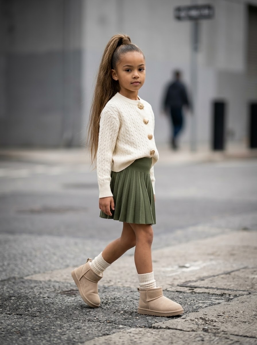 Jupe Plissée Kaki Fille – Coupe Patineuse | Collection Enfant