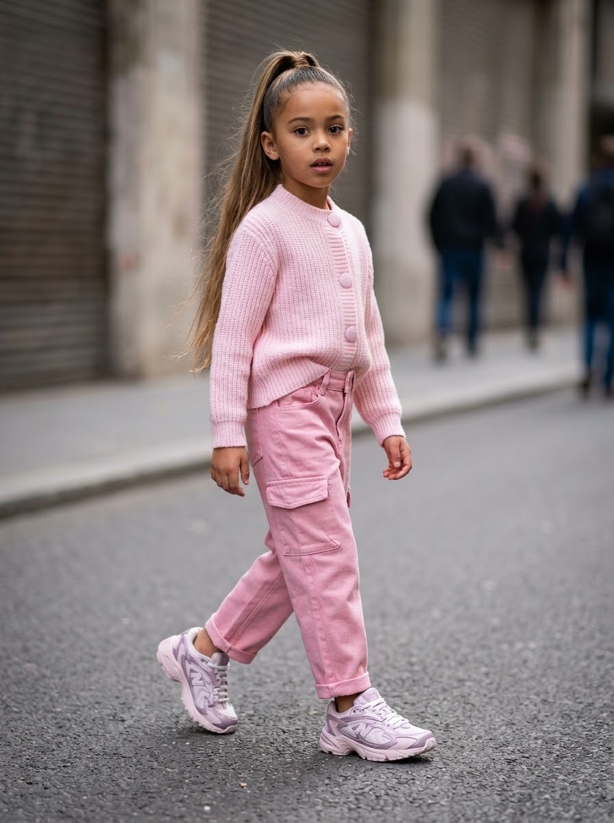 Jean Cargo Fille Rose – Pantalon Denim Décontracté avec Poches Plaquées