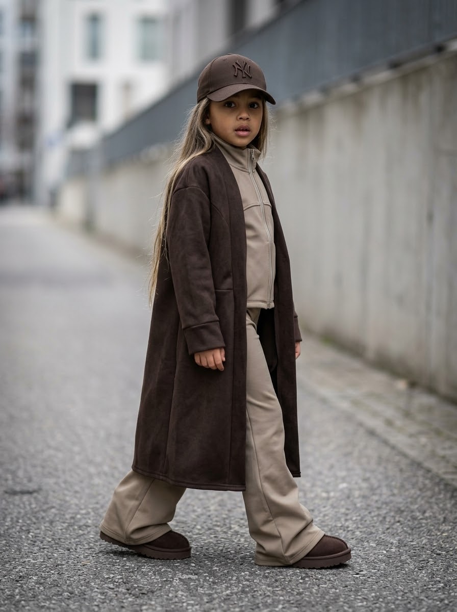 Kimono Long Oversize Enfant Marron Chocolat Coupe Fluide